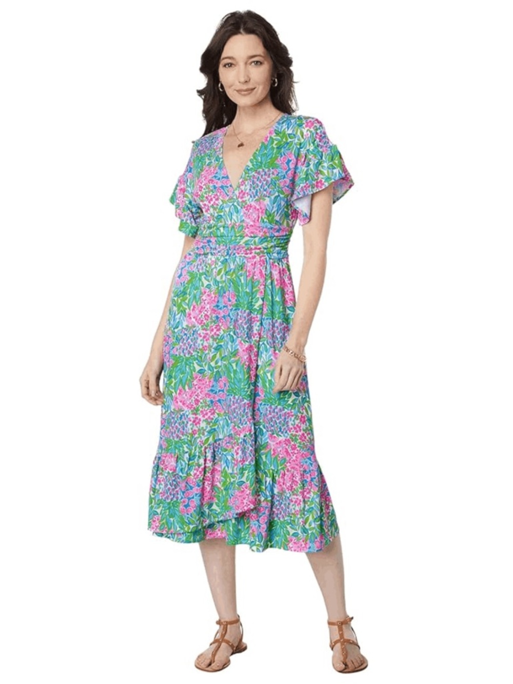 LILY PULITZER Juliette Ruffle Midi Dress XL Beach Floral Resort Summer Party‎